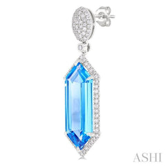 ASHI Hexagon Shape Gemstone & Halo Diamond Earrings 60352PPFHERBTWG