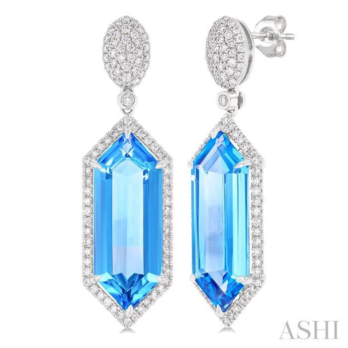 ASHI Hexagon Shape Gemstone & Halo Diamond Earrings 60352PPFHERBTWG