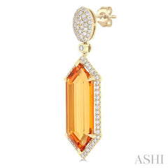 ASHI Hexagon Shape Gemstone & Halo Diamond Earrings 60352PPFHERCTYG