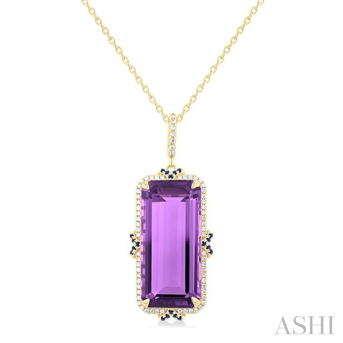 ASHI Emerald Shape Gemstone & Halo Diamond Pendant 60367PPFHPDAMSPYG