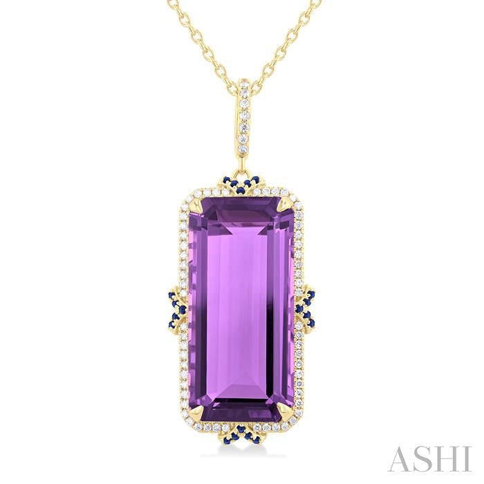 ASHI Emerald Shape Gemstone & Halo Diamond Pendant 60367PPFHPDAMSPYG