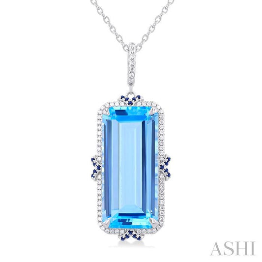 ASHI Emerald Shape Gemstone & Halo Diamond Pendant 60367PPFHPDBTSPWG