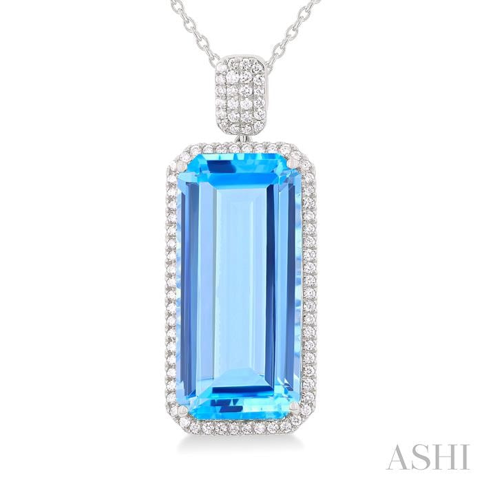 ASHI Emerald Shape Gemstone & Halo Diamond Pendant 60373PPFHPDBTWG