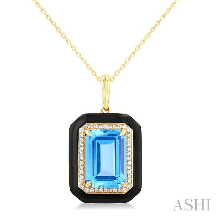 ASHI Emerald Shape Paperclip Black Enamel Gemstone & Halo Diamond Pendant 60397PPFHPDBTBLYG