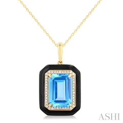 ASHI Emerald Shape Paperclip Black Enamel Gemstone & Halo Diamond Pendant 60397PPFHPDBTBLYG