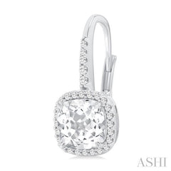 ASHI Square Shape Gemstone & Halo Diamond Huggie Earrings 60416PPFGERWTWG