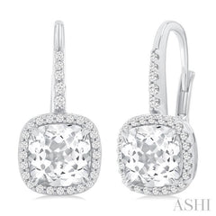 ASHI Square Shape Gemstone & Halo Diamond Huggie Earrings 60416PPFGERWTWG
