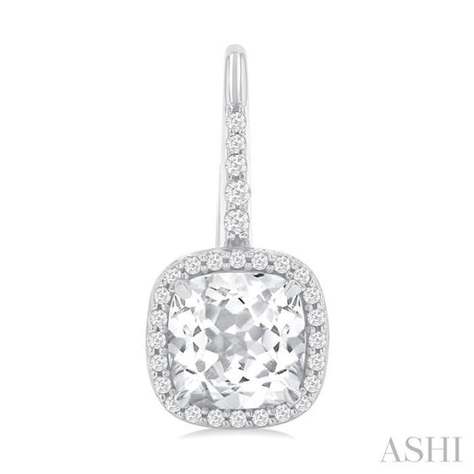 ASHI Square Shape Gemstone & Halo Diamond Huggie Earrings 60416PPFGERWTWG