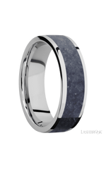 7 mm wide/Flat/Cobalt Chrome band with one 5 mm Centered inlay of Sodalite.