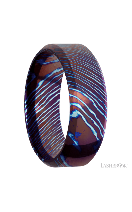 8 mm wide High Bevel Titanium Damascus band.