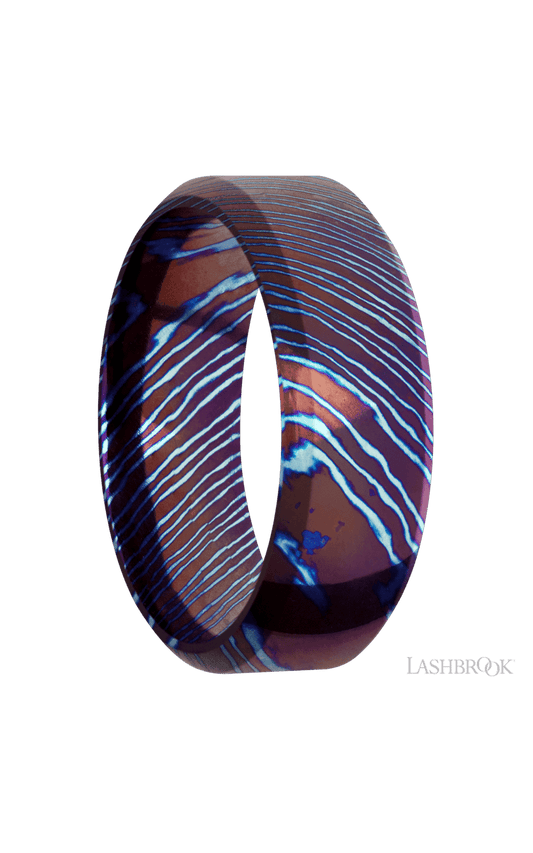 8 mm wide High Bevel Titanium Damascus band.