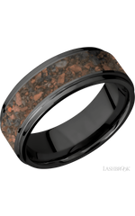 8 mm wide/Flat Grooved Edges/Zirconium band with one 5 mm Centered inlay of Desert Jasper.