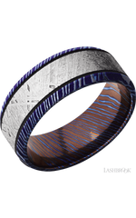 8 mm wide/Beveled/Titanium Damascus band with one 5 mm Centered inlay of Meteorite.