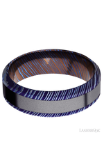 7 mm wide/High Bevel/Titanium Damascus band with one 3 mm Centered inlay of Tantalum.