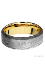 8 mm wide High Bevel Meteorite band featuring a 14K Yellow Gold sleeve.