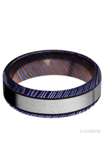 7 mm wide/Beveled/Titanium Damascus band with one 4 mm Centered inlay of Titanium.