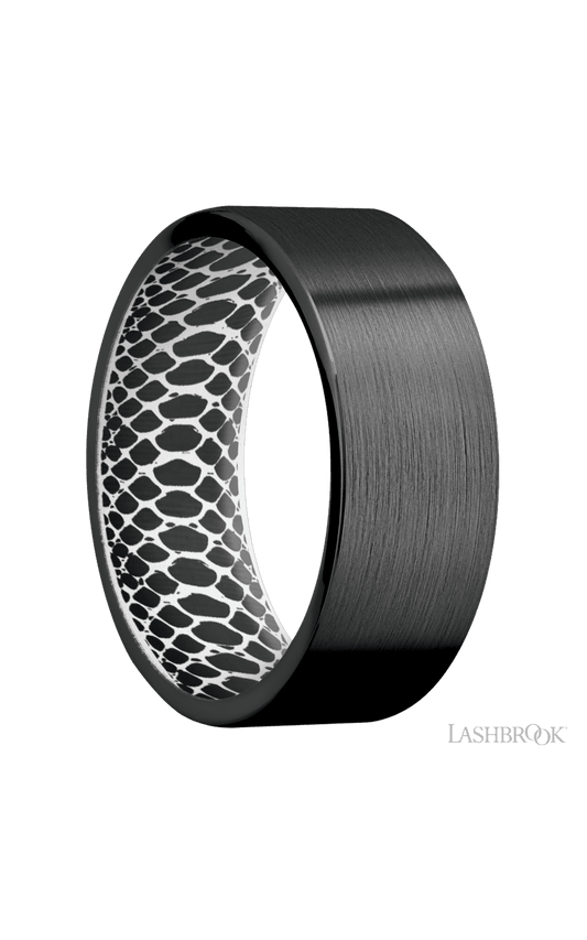 8 mm wide Flat Zirconium band featuring a White sleeve.
