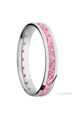 4 mm wide/Domed/Cobalt Chrome band with an Eternity arrangement of .07 carat Round Lab Dark Pink Diamond stones in a Channel setting.