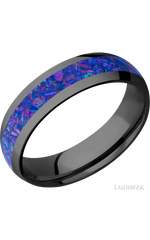 6 mm wide/Domed/Zirconium band with one 3 mm Centered inlay of Purple Opal.