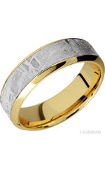 7 mm wide/High Bevel/18K Yellow Gold band with one 4 mm Centered inlay of Meteorite.