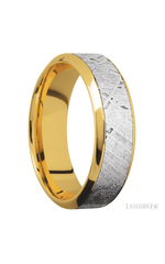 7 mm wide/High Bevel/18K Yellow Gold band with one 4 mm Centered inlay of Meteorite.