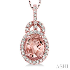 ASHI Oval Shape Gemstone & Halo Diamond Pendant 60976PPFNPDMOPG
