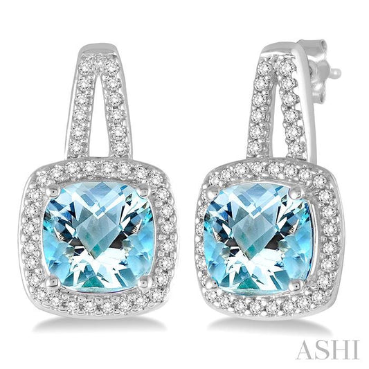ASHI Cushion Shape Gemstone & Halo Diamond Earrings 61146PPTSERAQWG