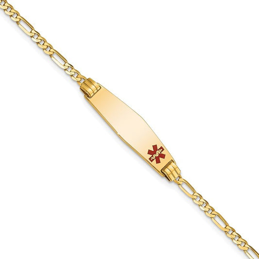 Quality Gold 14K Medical Soft Diamond Shape Red Enamel Figaro ID Bracelet XM550FC