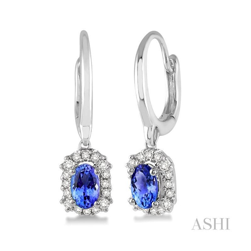 ASHI Oval Shape Gemstone & Halo Diamond Earrings 58488PPFNERTZWG