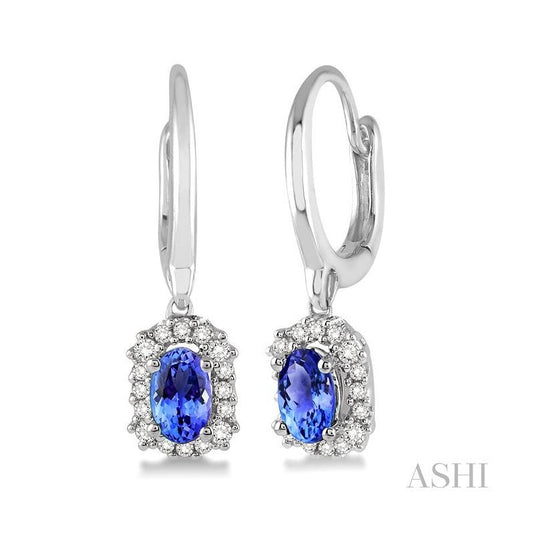 ASHI Oval Shape Gemstone & Halo Diamond Earrings 58488PPFNERTZWG