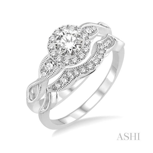 ASHI Round Shape Halo Diamond Wedding Set 20993PPFHWG-WS