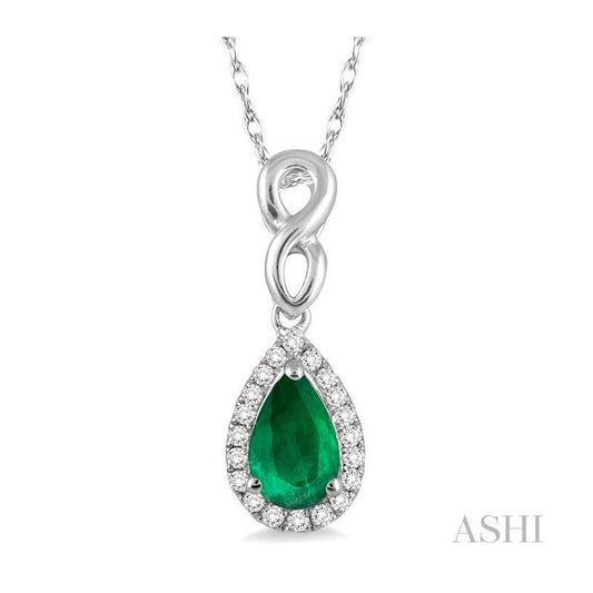 ASHI Pear Shape Gemstone & Halo Diamond Pendant 57058PPTSPDEMWG