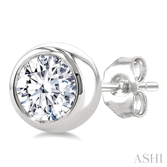 ASHI Round Shape Bezel Set Diamond Stud Earrings 621L1PPFGERWG