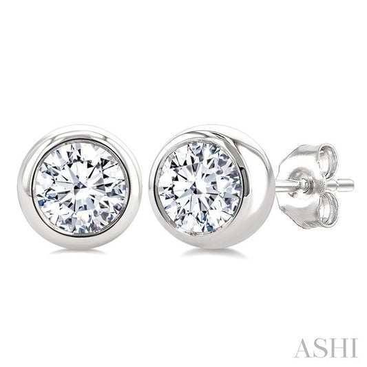 ASHI Round Shape Bezel Set Diamond Stud Earrings 621L1PPFGERWG