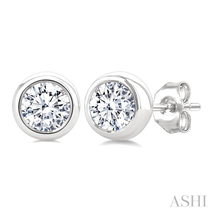 ASHI Round Shape Bezel Set Diamond Stud Earrings 621L3PPFGERWG-.65