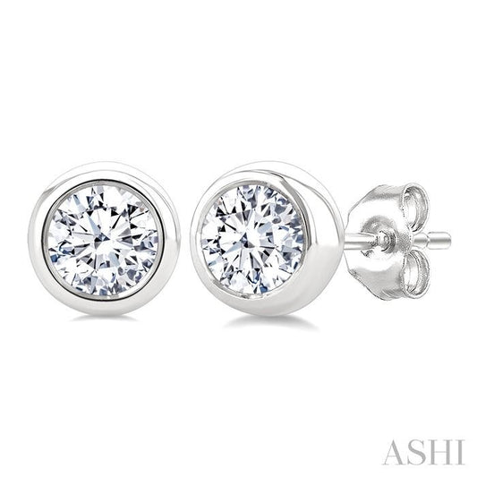 ASHI Round Shape Bezel Set Diamond Stud Earrings 621L3PPFGERWG-.65