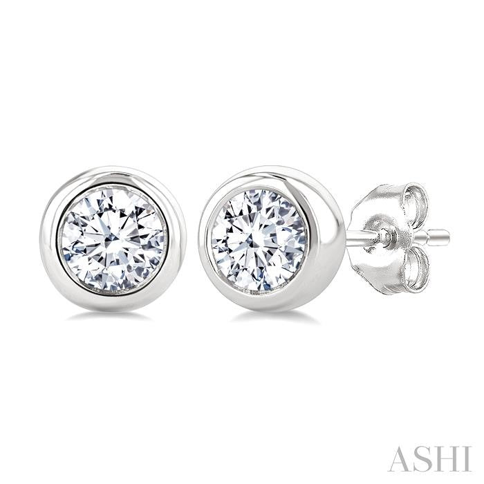 ASHI Round Shape Bezel Set Diamond Stud Earrings 621L3PPFGERWG