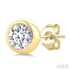 ASHI Round Shape Bezel Set Diamond Stud Earrings 621L3PPFGERYG-.65