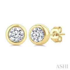ASHI Round Shape Bezel Set Diamond Stud Earrings 621L3PPFGERYG