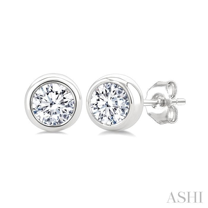 ASHI Round Shape Bezel Set Diamond Stud Earrings 621L4PPFGERWG
