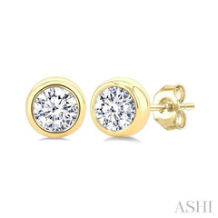 ASHI Round Shape Bezel Set Diamond Stud Earrings 621L4PPFGERYG