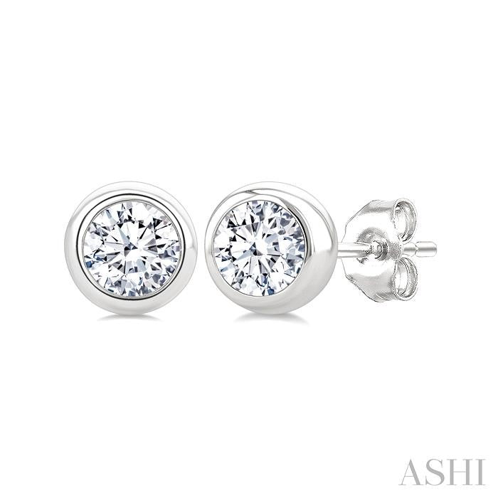 ASHI Round Shape Bezel Set Diamond Stud Earrings 621L5PPFGERWG