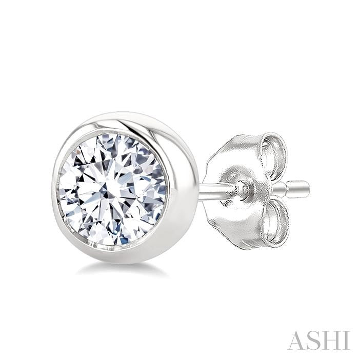 ASHI Round Shape Bezel Set Diamond Stud Earrings 621L6PPFGERWG