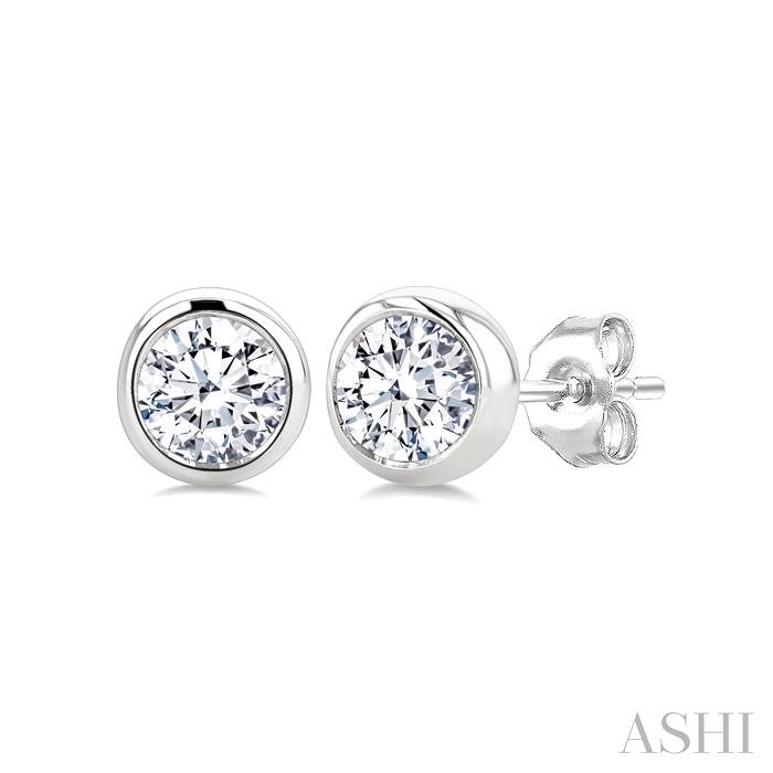 ASHI Round Shape Bezel Set Diamond Stud Earrings 621L6PPFGERWG