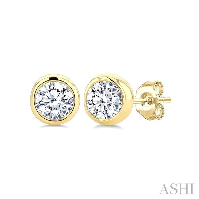 ASHI Round Shape Bezel Set Diamond Stud Earrings 621L6PPFGERYG