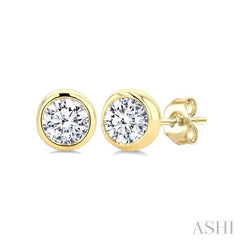 ASHI Round Shape Bezel Set Diamond Stud Earrings 621L6PPFGERYG