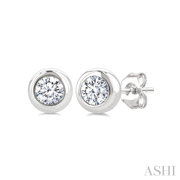 ASHI Round Shape Bezel Set Diamond Stud Earrings 621L7PPFGERWG
