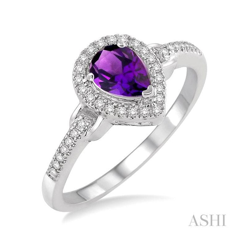 ASHI Pear Shape Gemstone & Halo Diamond Ring 52338PPTSAMWG