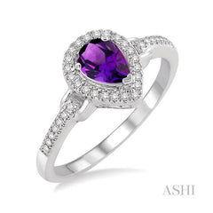 ASHI Pear Shape Gemstone & Halo Diamond Ring 52338PPTSAMWG