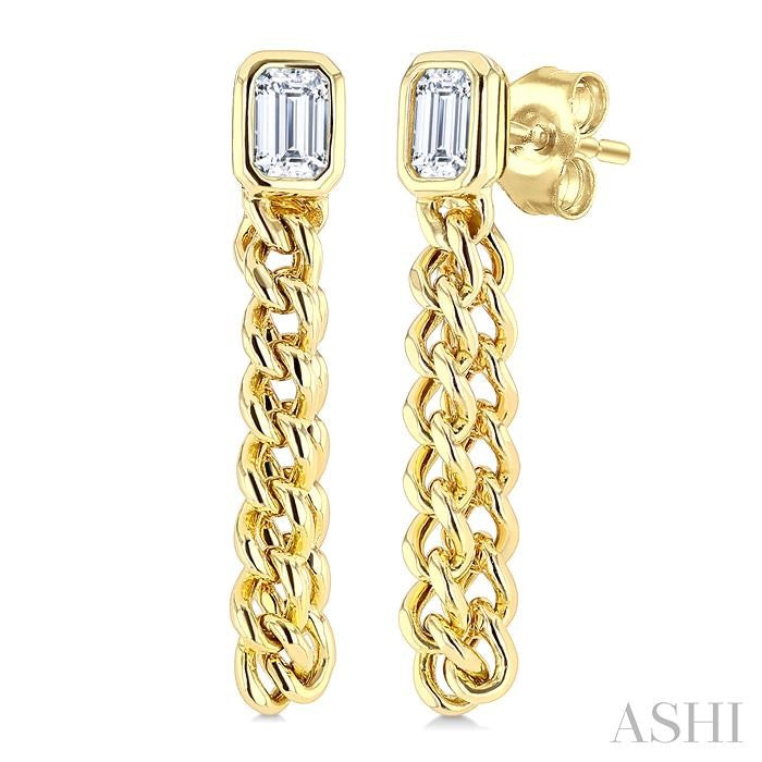 ASHI Emerald Shape Curb Bezel Diamond Fashion Earrings 625H5PPFGERYG-OC